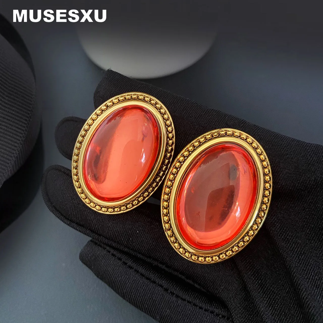 

Jewelry & Accessories Retro Style Red Semi Precious Oval Earrings For Women's Parties And Gifts