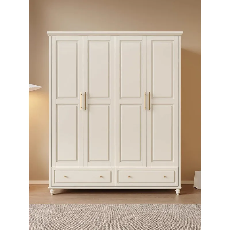 Cream wind all solid wood oak wardrobe modern simple small apartment household bedroom simple two-door four-door small wardrobe