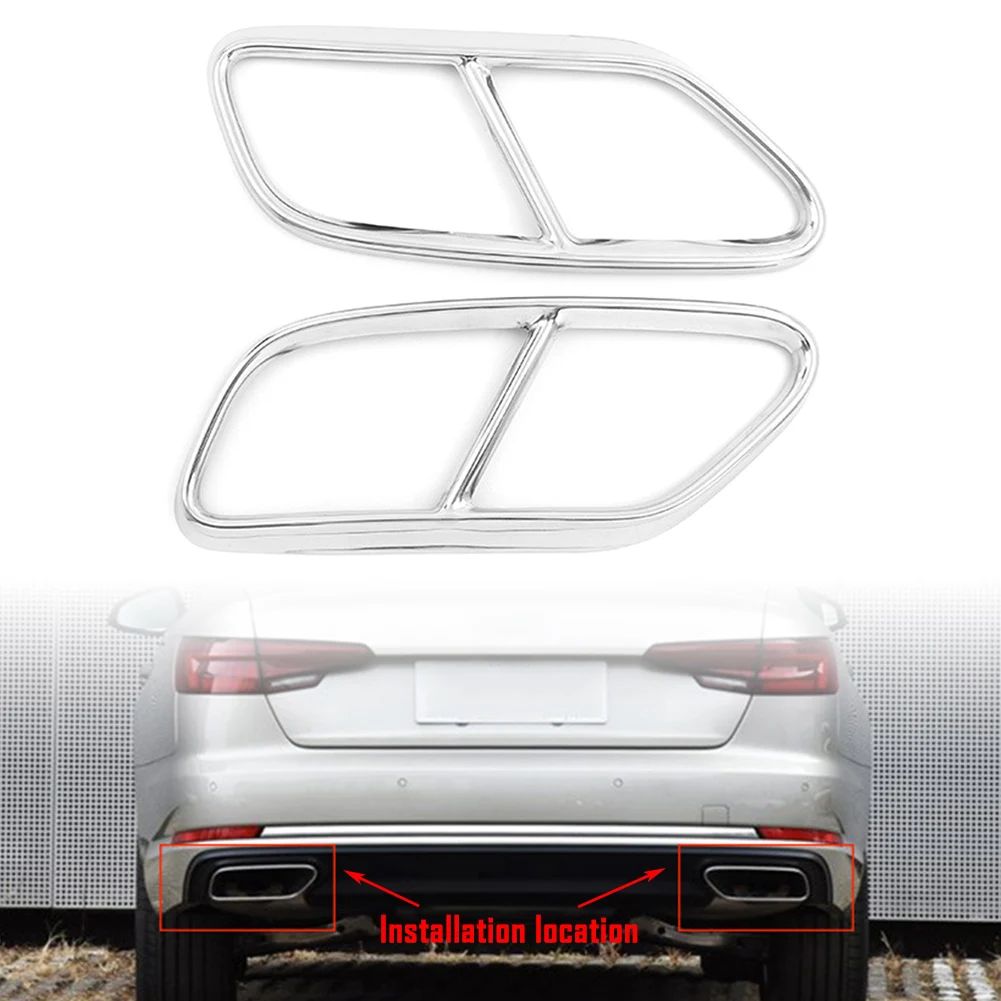 

1Pair Steel Silver Car Rear Exhaust Muffler Tail Pipe Cover Decorative Trim For Audi A4 B9 2019 2020