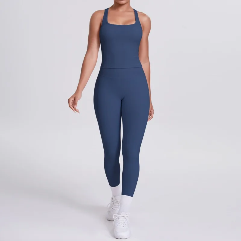 

Women's Seamless Yoga Set Double-sided Brushed Solid Color Tight Fitting I-shaped Back Sports Set Running Fitness Two-piece Set