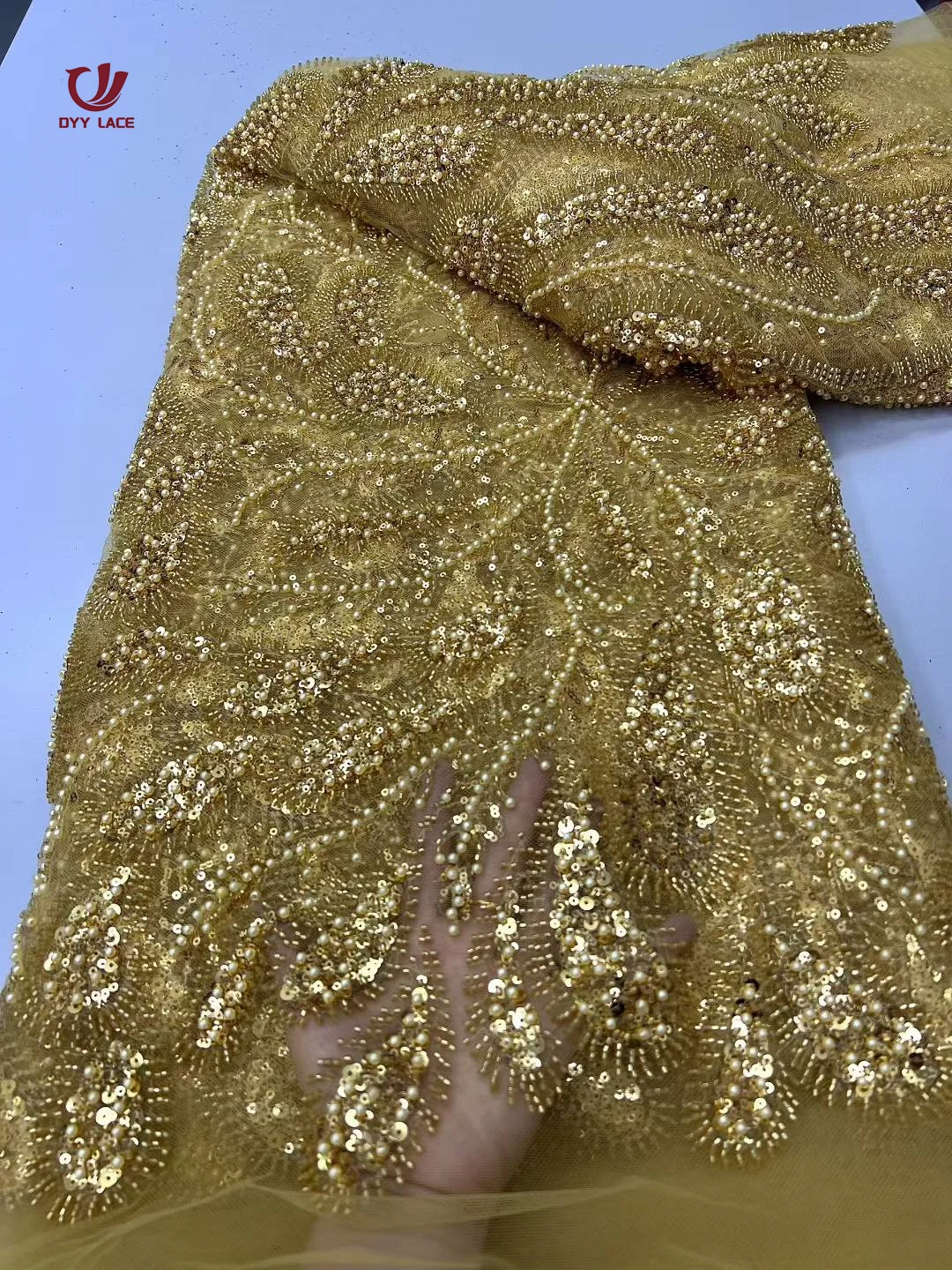 5 yards luxe Afrikaanse pailletten kralen kant stof 2025, hoge kwaliteit bruidegom Nigeriaanse bruiloft bruids borduurwerk Franse tule kant