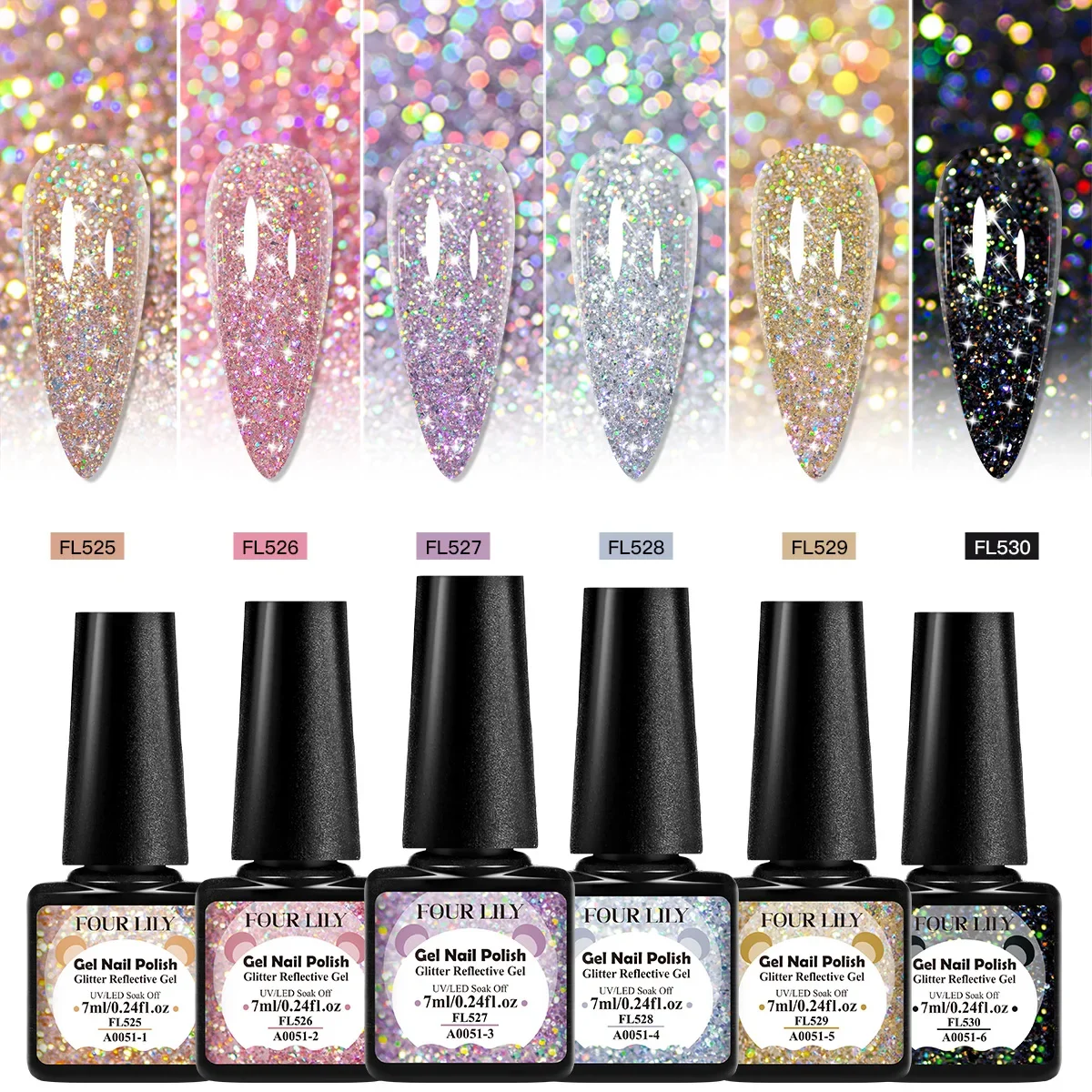 7ml Holografische Reflecterende Glitter Gel Nagellak Champagne Goud Zilver Glanzende Fonkelende Pailletten Losweken UV LED Nagellak