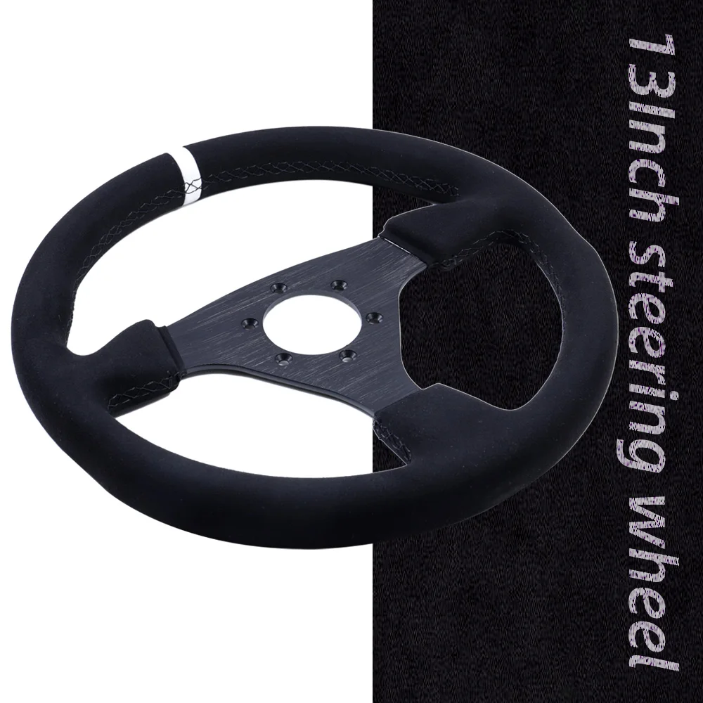 13Inch 330mm Steering Wheel Flat Suede Car Drift Sim Racing Steering Wheel Control 70mm/PCD 6061-T6