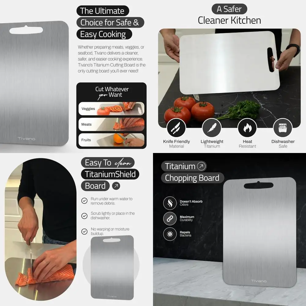 

Металлическая разделочная доска TitaniumShield 12x8 — сверхпрочная, можно мыть в посудомоечной машине, термостойкая, без запаха, без пятен, без ножей,