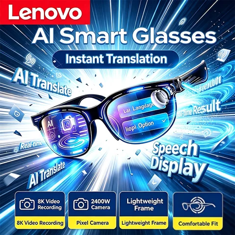 Lenovo HOT Smart Camera Glasses 2400w AI Real-time Translation Chat Recording Music Play Insert Card Bluetooth Smart Sunglasses