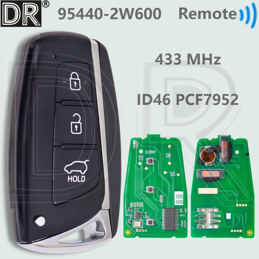 

DR 95440-2W600 95440-2W500 ID46 PCF7952 433MHz Keyless Go Car Remote Key For Hyundai IX45 New Santa Fe 2012-2018