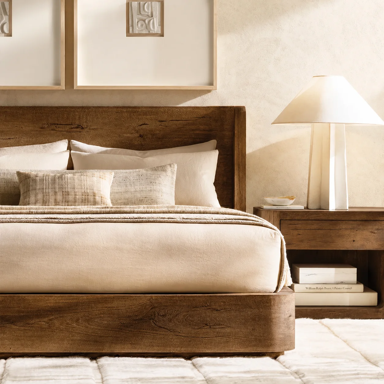 Luxury bedroom solid wood bed, modern hotel interior solid wood furniture, villa apartment bedroom - view 2