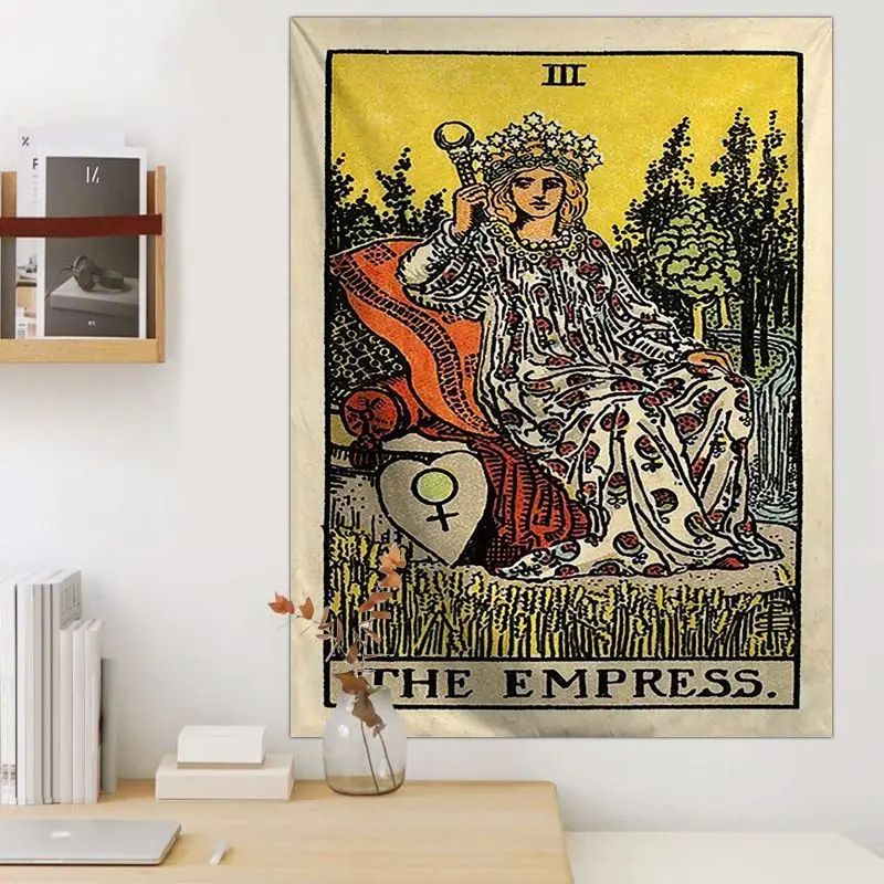 VIKAMA Retro Polyester Tarot Card Print Tapestry Wall Hanging For Bedroom Dorm Living Room Witchy Home Decor Gift