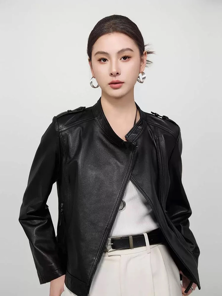 여성 클래식 봄 블랙 정품 양가죽 모토 바이커 스타일 재킷 코트 가을 진짜 가죽 재킷