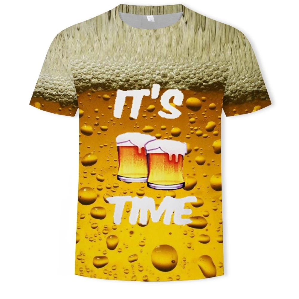 Men's Summer Beer Print Personality Short Sleeve T-Shirt Fashion Casual Tops Trend Crew Neck T-Shirts Oversize Christmas Clothes