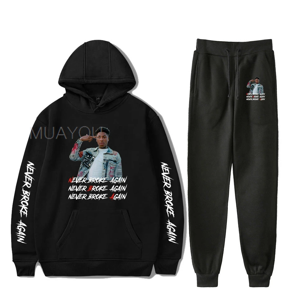 YoungBoy Never Broke Again 패션 긴팔 후드 스웨터 2Pcs 여성/남성 Tracksuit 후드 바지 힙합 스포츠 슈트