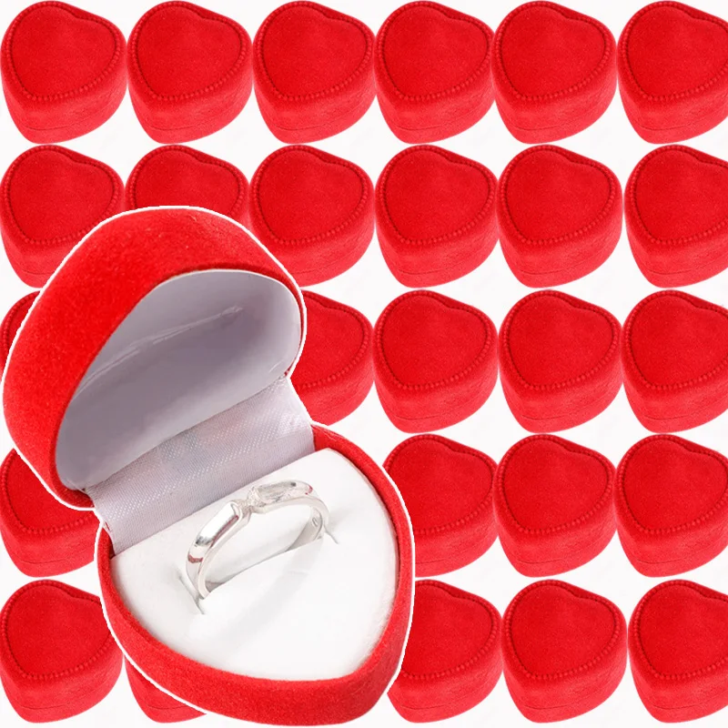 Kotak Perhiasan Bentuk Hati Berlapis Merah untuk Pernikahan Romantis, Kotak Cincin Pertunangan, Kotak Hadiah Cincin Perhiasan Hari Valentine
