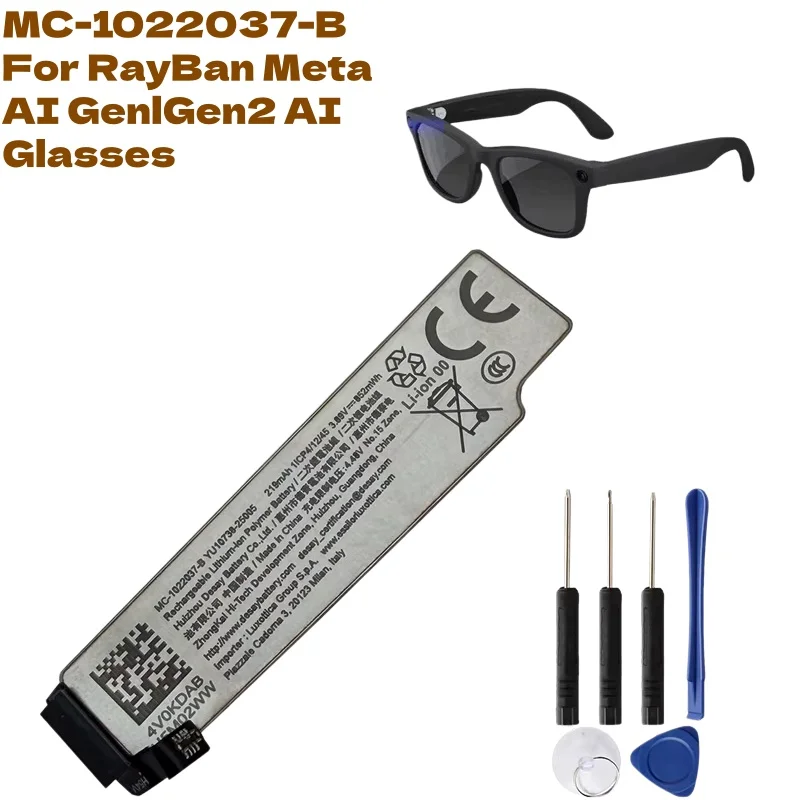 Battery MC-1022037-B For RayBan Meta AI Gen1 Gen2 Wayfarer Headliner Skyler Optics RW4001/2/3/6/13/11 AI Glasses 219mAh