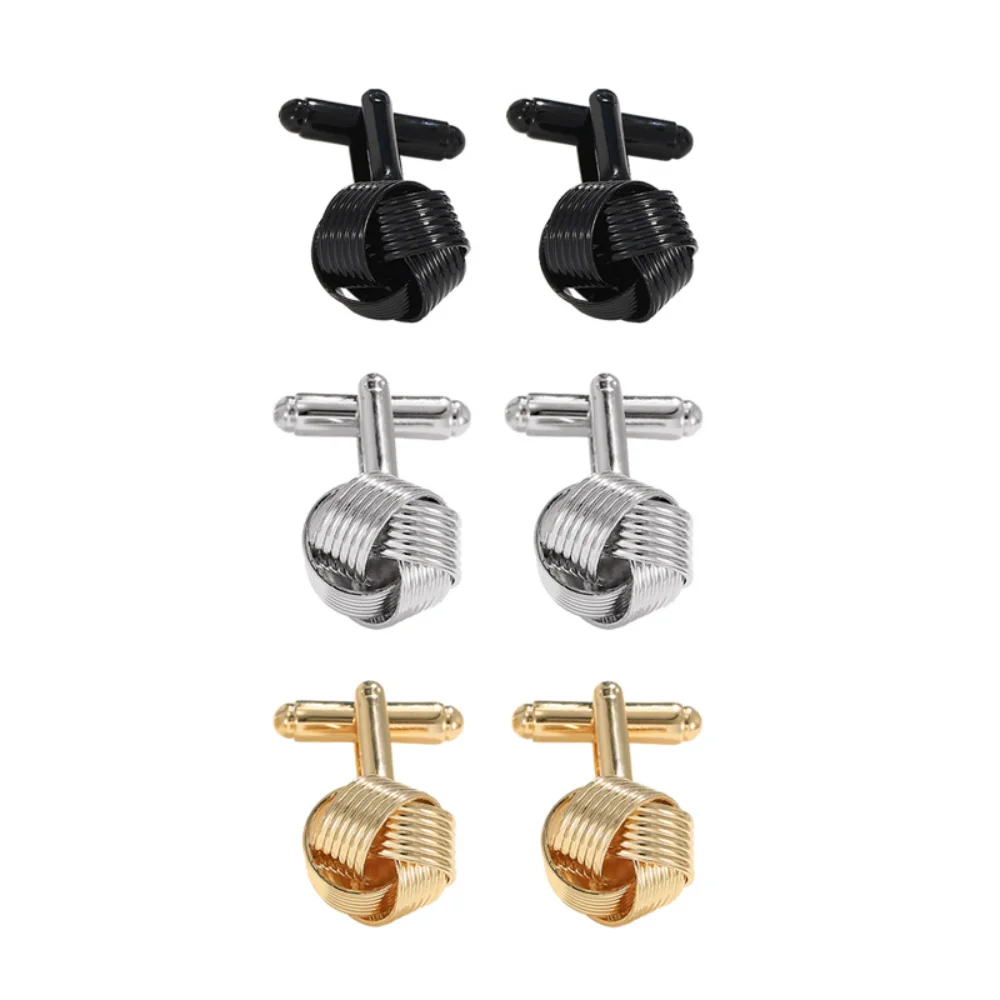 Classic Knot Cufflinks for Men 3 Colors Metal Cuff Links Business Wedding Formal Dress Shirt Accessories Groom Gift