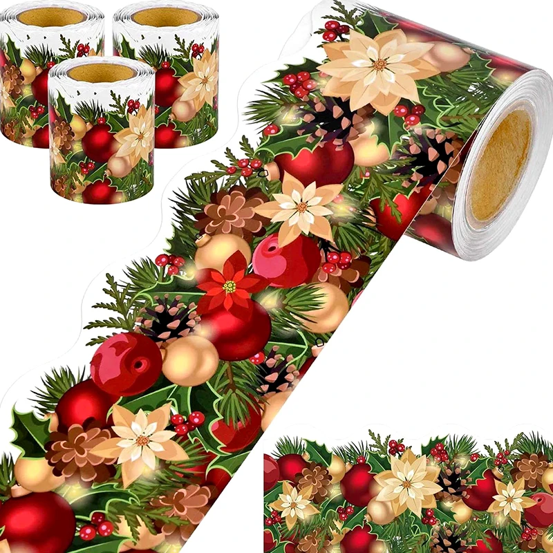 Christmas Day Bulletin Board Border Trim Self-adhesive Label Sticker Door Window Frame Stickers Handmade Crafts Home Decoration