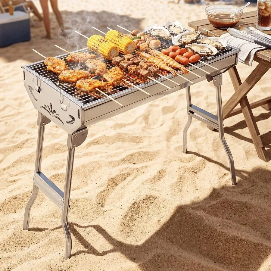 

【New style】Portable Heavy-Duty Charcoal Grill, Foldable Stainless Steel Design, Rustproof and Easy To Assemble, Great For Outdo