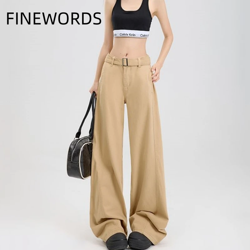 

FINEWORDS High Waist Wide Leg Jeans Women Streetwear Easymatch Baggy Vintage Jeans Korean Loose Solid Casual Denim Pants