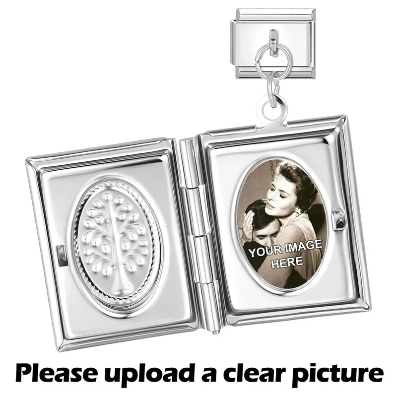 Y2K Personalized Customization Picture Image Square Heart Flip-Top Pendant Charm 9MM Stainless Steel Bracelet DIY Making Jewelry