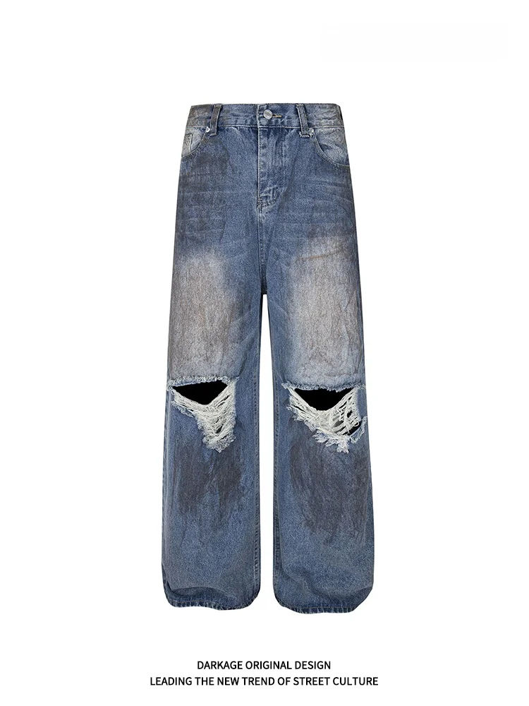 

Kage американские ретро выцветшие широкие джинсы женские летние микро расклешенные драпированные брюки длиной до пола из смеси хлопка и полиэстера