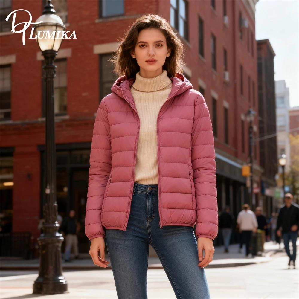 DTLumika S-8XL Daunenjacke für Damen 2025, leichte kurze Kapuzenjacke, extra große Daunenjacke, trendiges Outfit