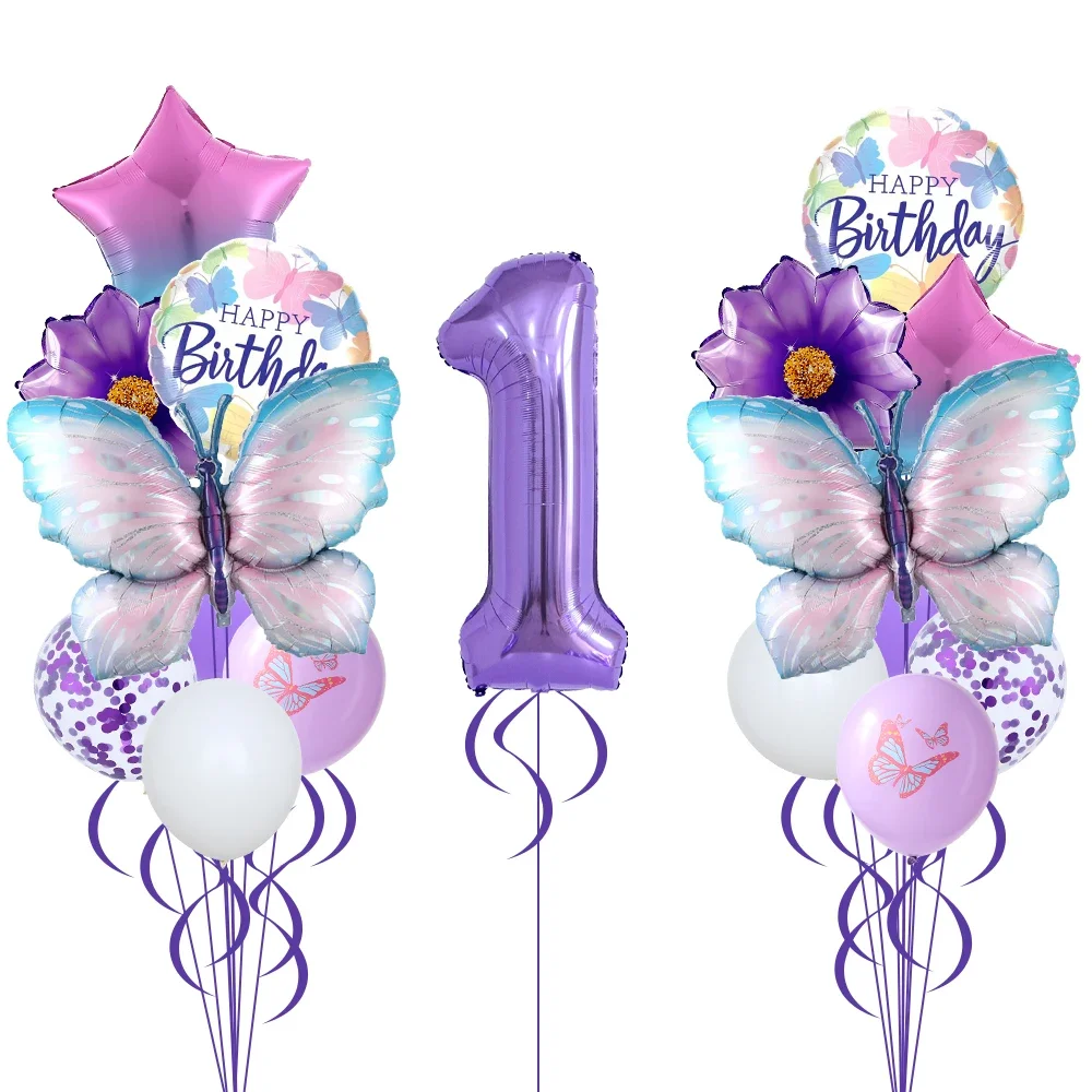 

18pcs Butterfly 40inch Number Foil Balloons Set Purple Sunflower Baby Shower Decor Helium Ballon Birthday Party Wedding Globos