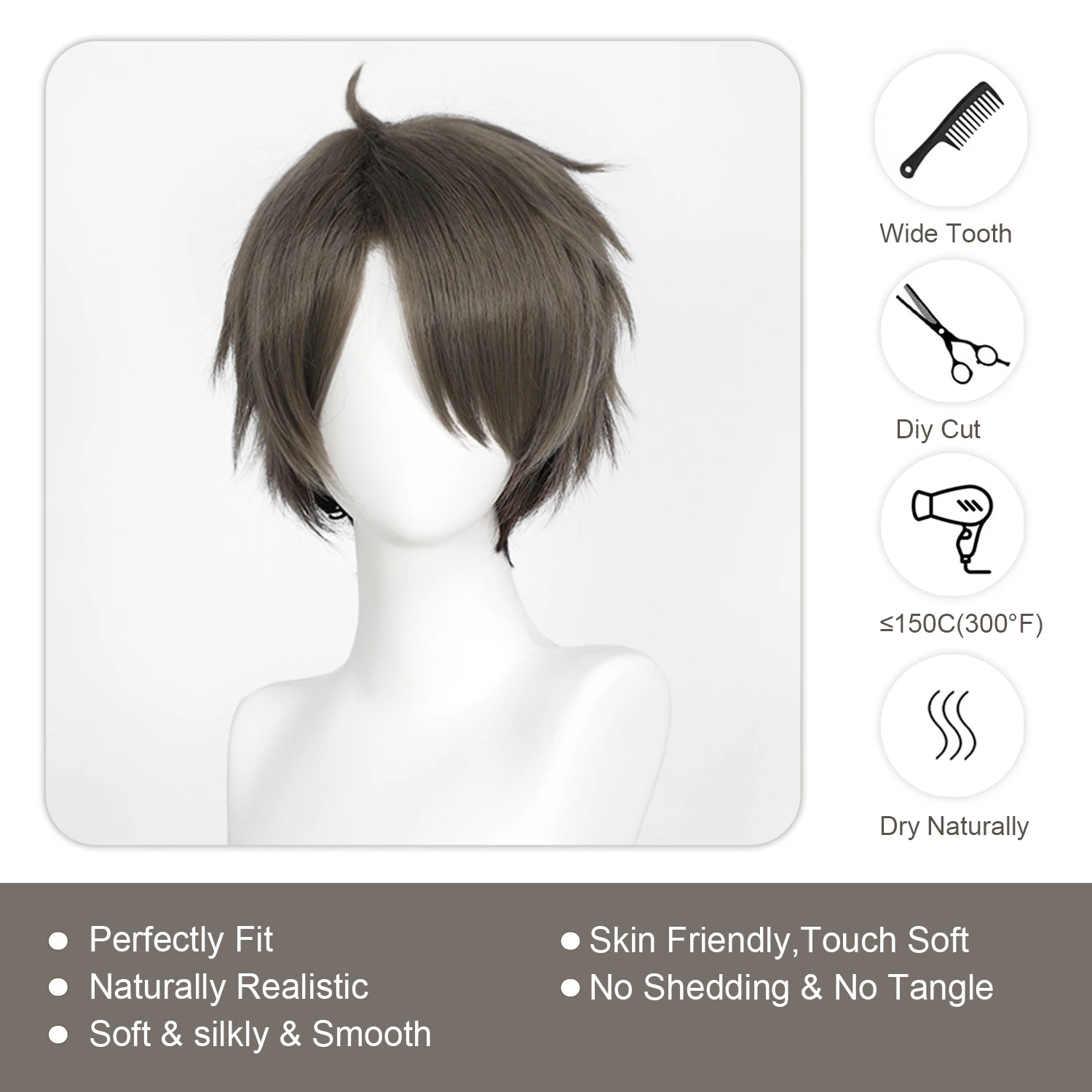 Peluca de Cosplay Miya Atsumu Haikyu, peluca corta recta, pelucas de cosplay grises ombré, peluca sintética masculina de Anime con flequillo para la escuela diaria