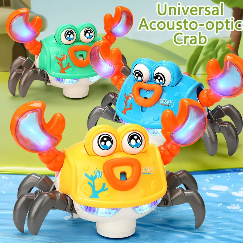 Juguete eléctrico omnidireccional de cangrejo para gatear de dibujos animados para bebés con luces LED, música, movimientos biónicos, regalo educativo divertido