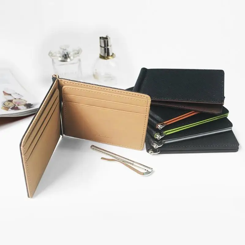 Cross Grain Leather Slim Money Clip Wallet Multi Card Slots Wear-Resistant Purse for Daily Business Casual Shopping