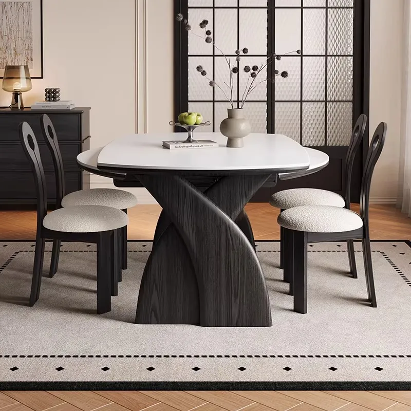 Solid wood folding dining table 2026 new telescopic variable round table black square and round dual-purpose small apartment