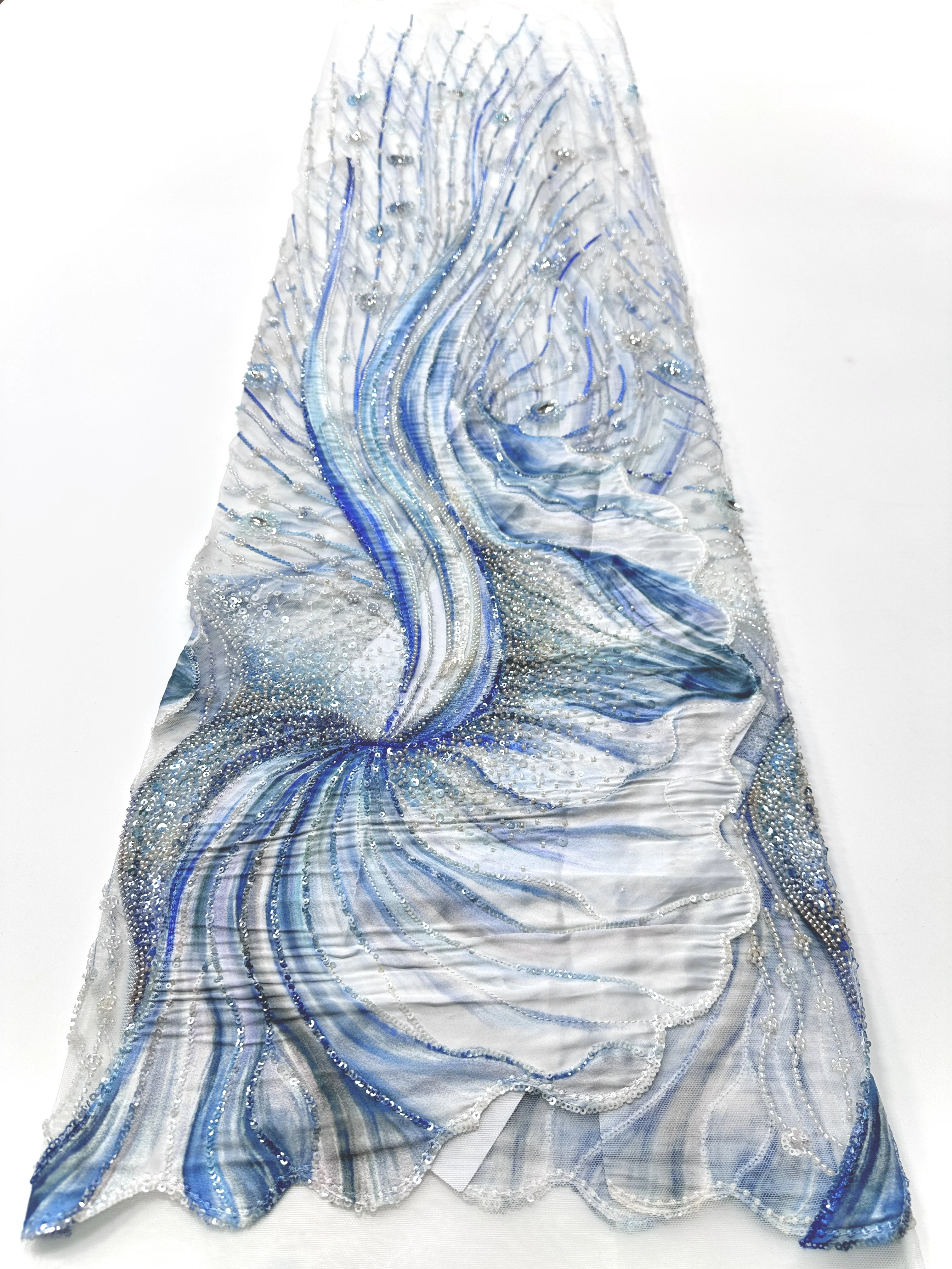 

3D Flowers French Lace Fabric 2025 High Quality Lace Net African Lace Fabric With Beads Sequins Lace Fabrics For Wedding ST85TH-