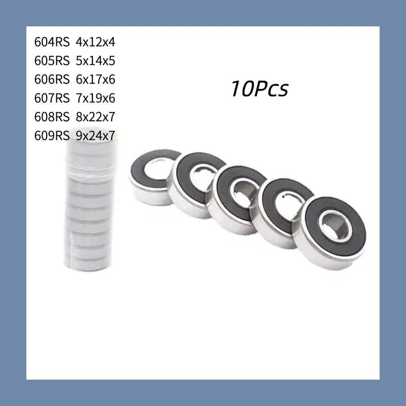 10Pcs Mixed Miniature Deep Groove Ball Bearings 604-2RS 605-2RS 606-2RS 607-2RS 608-2RS 609-2RS Double Rubber Sealed