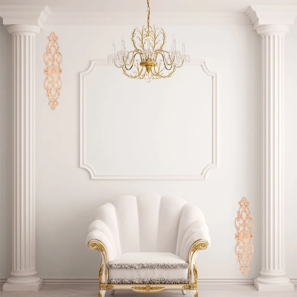 

2Pcs Solid Wood Carved Onlays Exquisite Furniture Decoration Artistic Vertical Flower Design Appliques for Home Decor