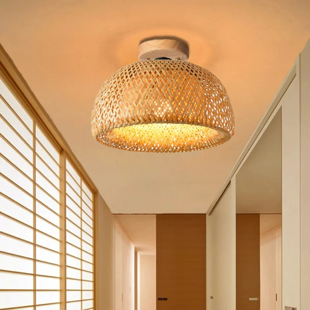 Modern Simple Bamboo Ceiling Lights Chinese Style Hand Woven E27 Cover Lamps for Living Room Dining Room Lighting Home Deco