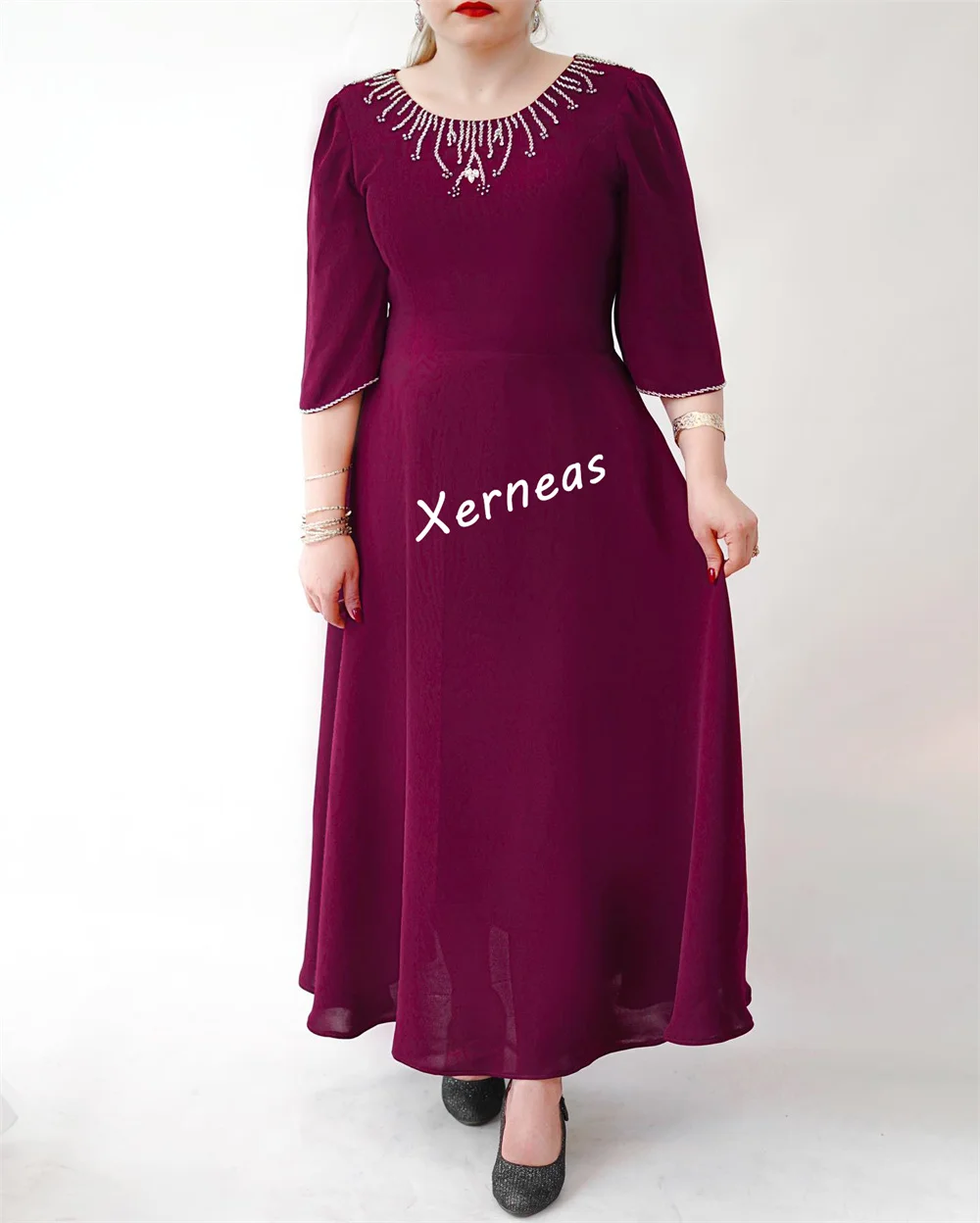 Customized Jersey Sparkle O-Neck A-line Midi Dresses Plus size Bespoke Occasion Classic Woman Elegant Party Wedding Guest