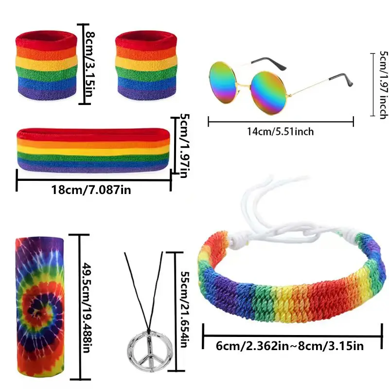 PESENAR الهبي زي للرجال مومين 60s 70s تي شيرت ملون 5 قطعة مجموعة اكسسوارات للحزب موضوع #2
