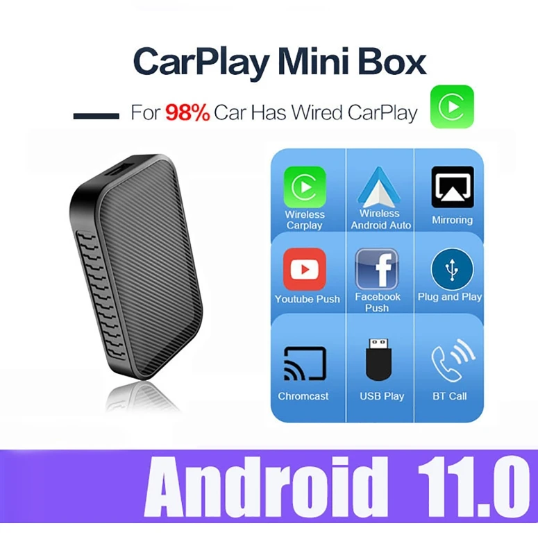 

3 in 1 Wireless Android Auto Adapter Car Ai Box CarPlay For Youtube Audi Mercedes Toyota VW Passat Ford Golf Renault Mazda