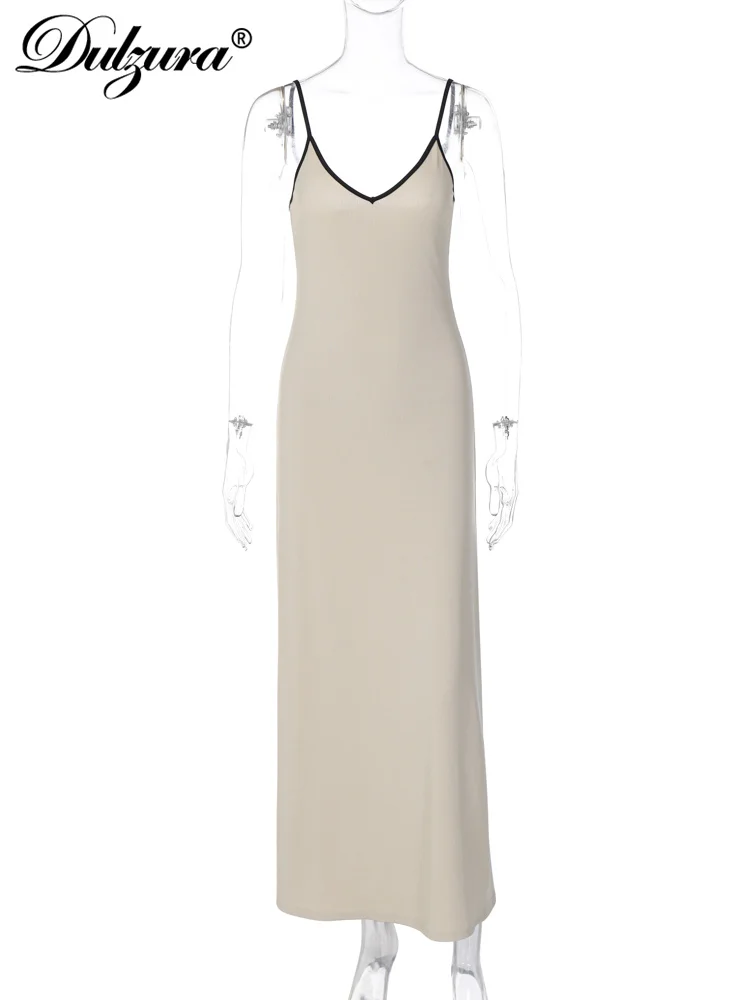 Dulzura RibbedแขนกุดCami Maxiชุดเซ็กซี่ElegantชุดยาวสตรีClubwearฤดูใบไม้ร่วงชุดฤดูหนาว