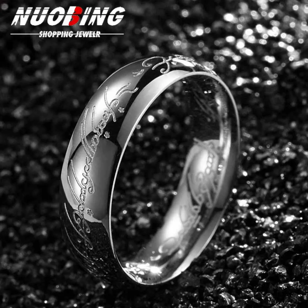 6MM Stainless Steel Exquisite Couples Ring Unisex Power Elf Bilbo Baggins Gollum Tolkien Letter Wizard Accessories Jewelry Gifts