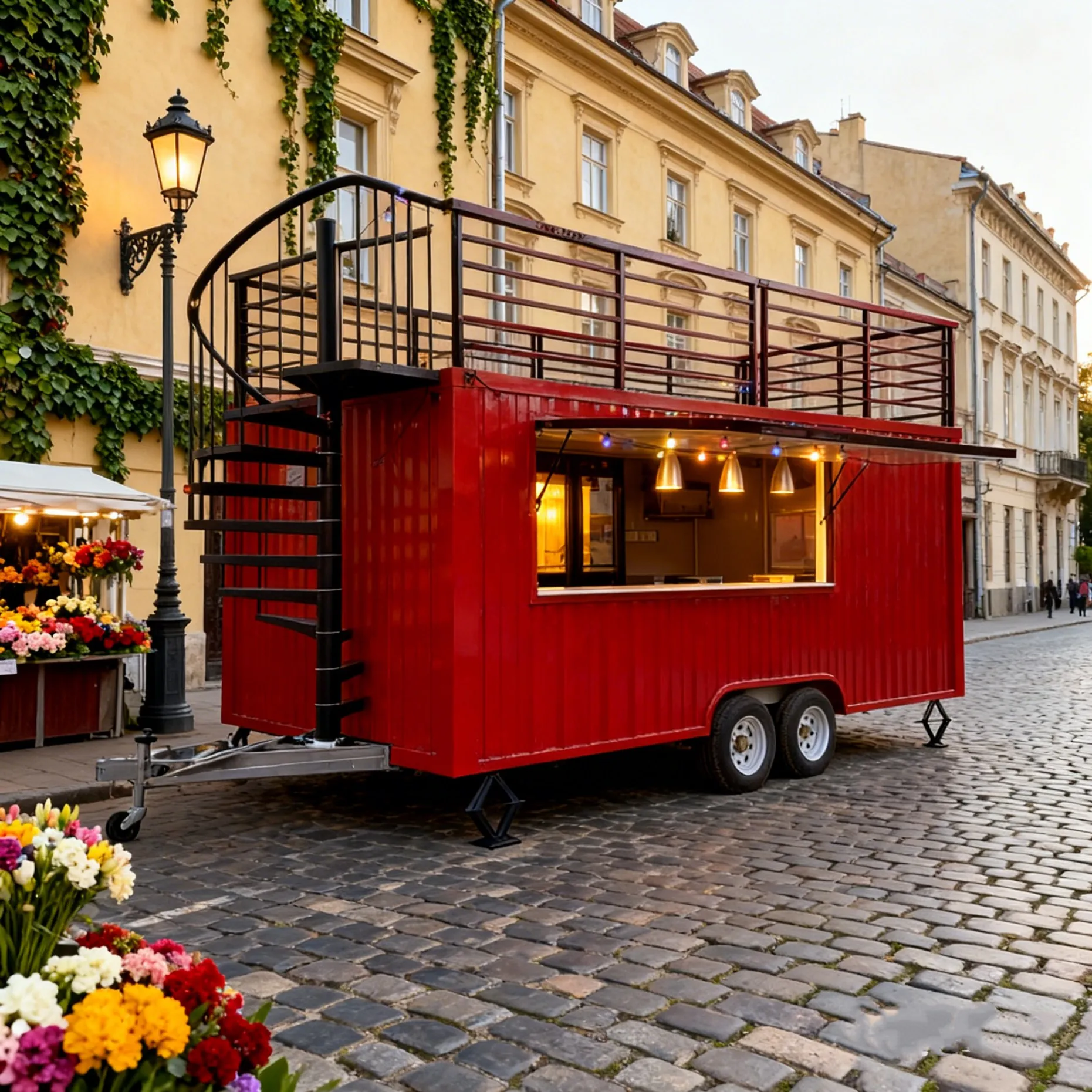 

European Design Container House & Shop-Prefab Multi-functional Mobile Structure with Tow Bar Trailer