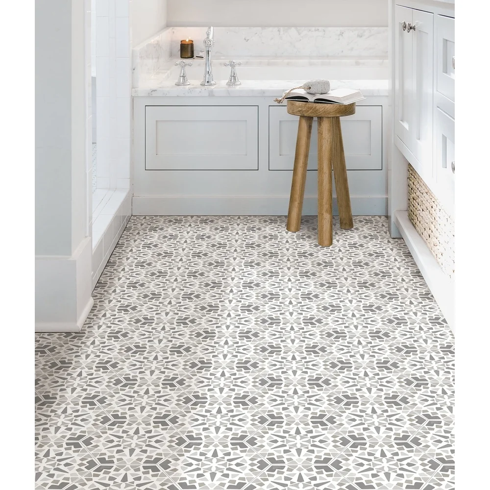 껍질을 벗겨 붙이는 육각형 비닐 바닥 타일 회색 방수 쉬운 설치 내구성 메달 디자인 10 팩 52인치 적용 범위