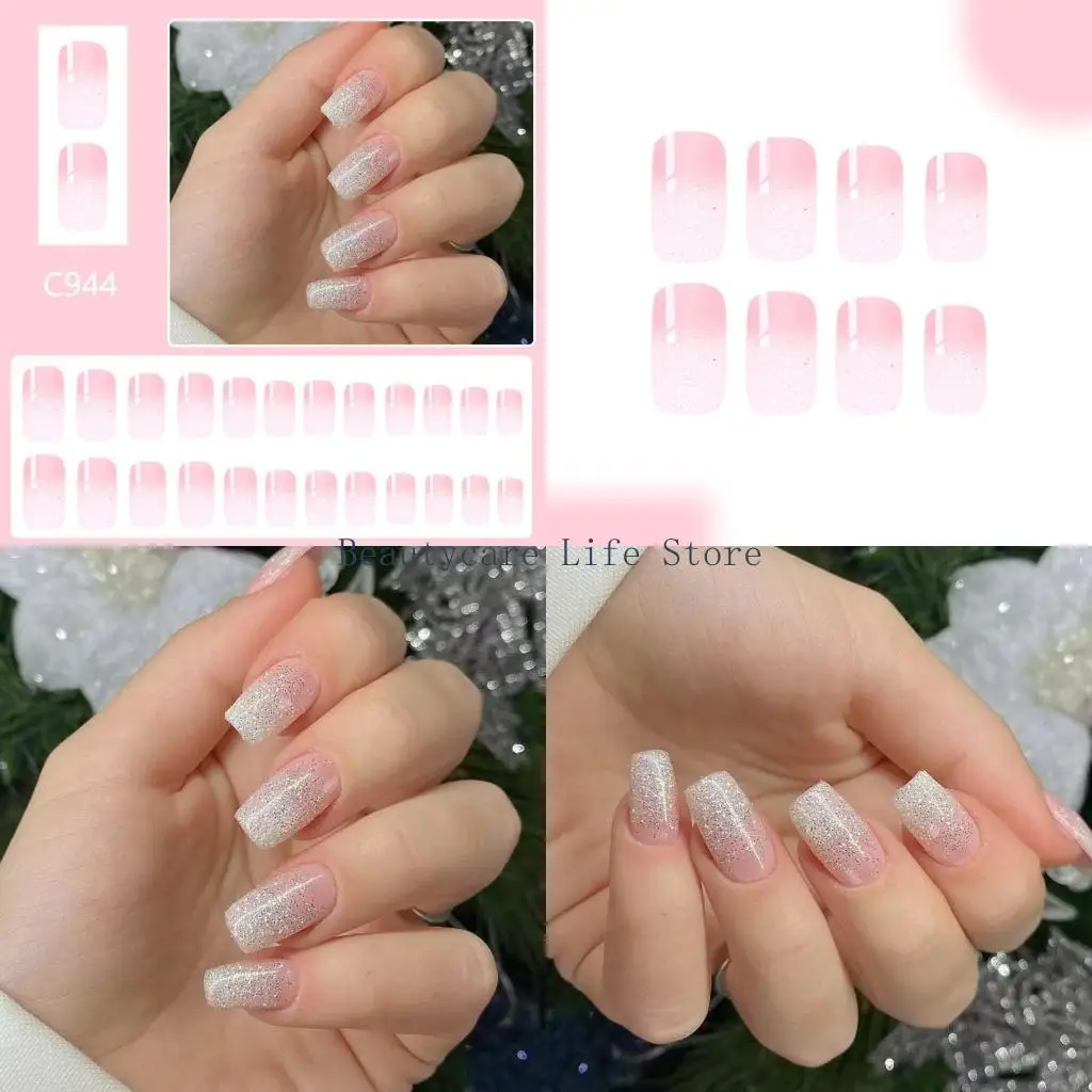 652c 24 piezas cuadradas prensa cuadrada en uña con brillos diseños polvo accesorios uñas uñas acrílicas para y