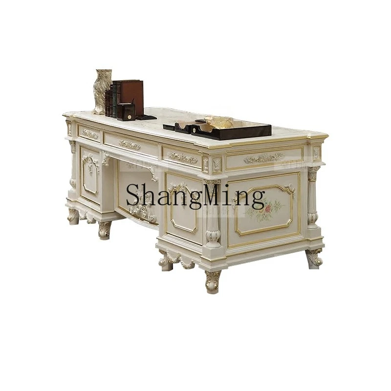 

ZJH Furniture Painted Solid Wood Desk Computer Desk Household White Boss Desk