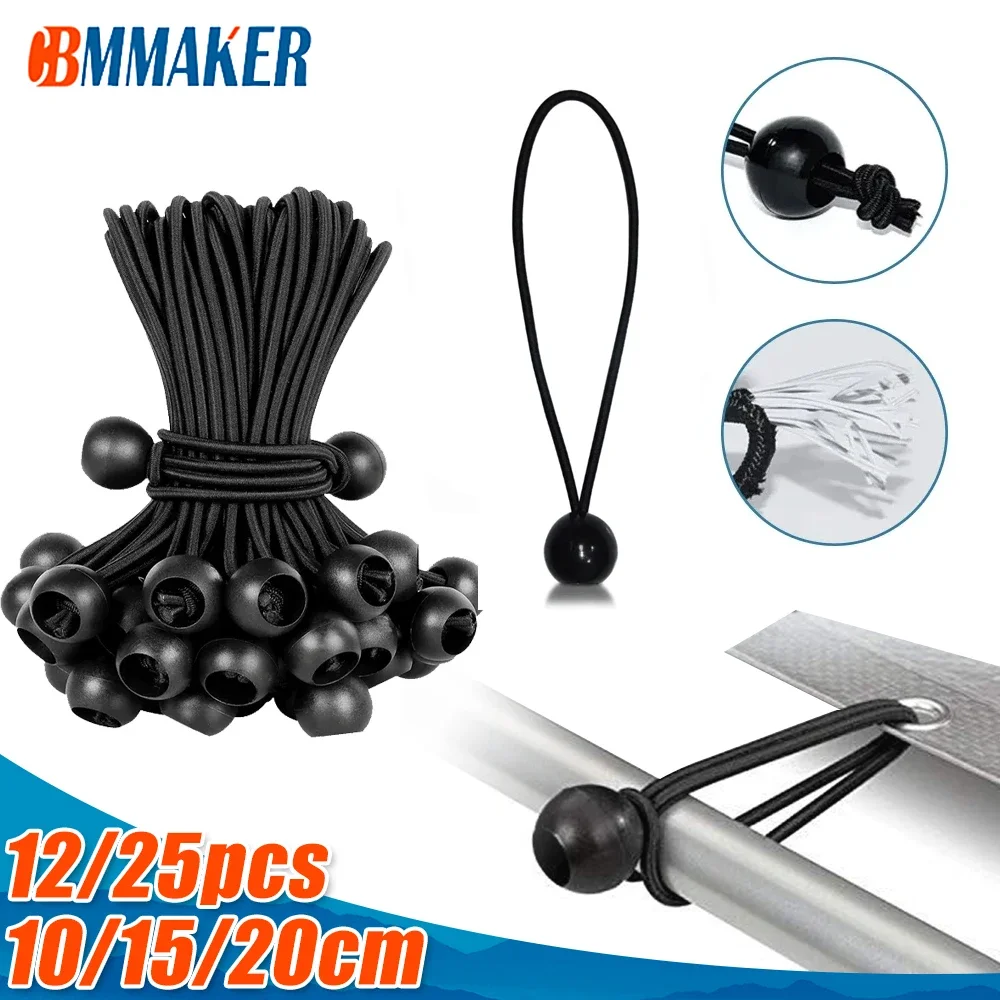 Multifuncional Elastic Rope Tie com Laço Cabeça Corda, Camping Tent Acessórios, Barco Pólo Fixo, Barraca, 12 Pcs, 25Pcs