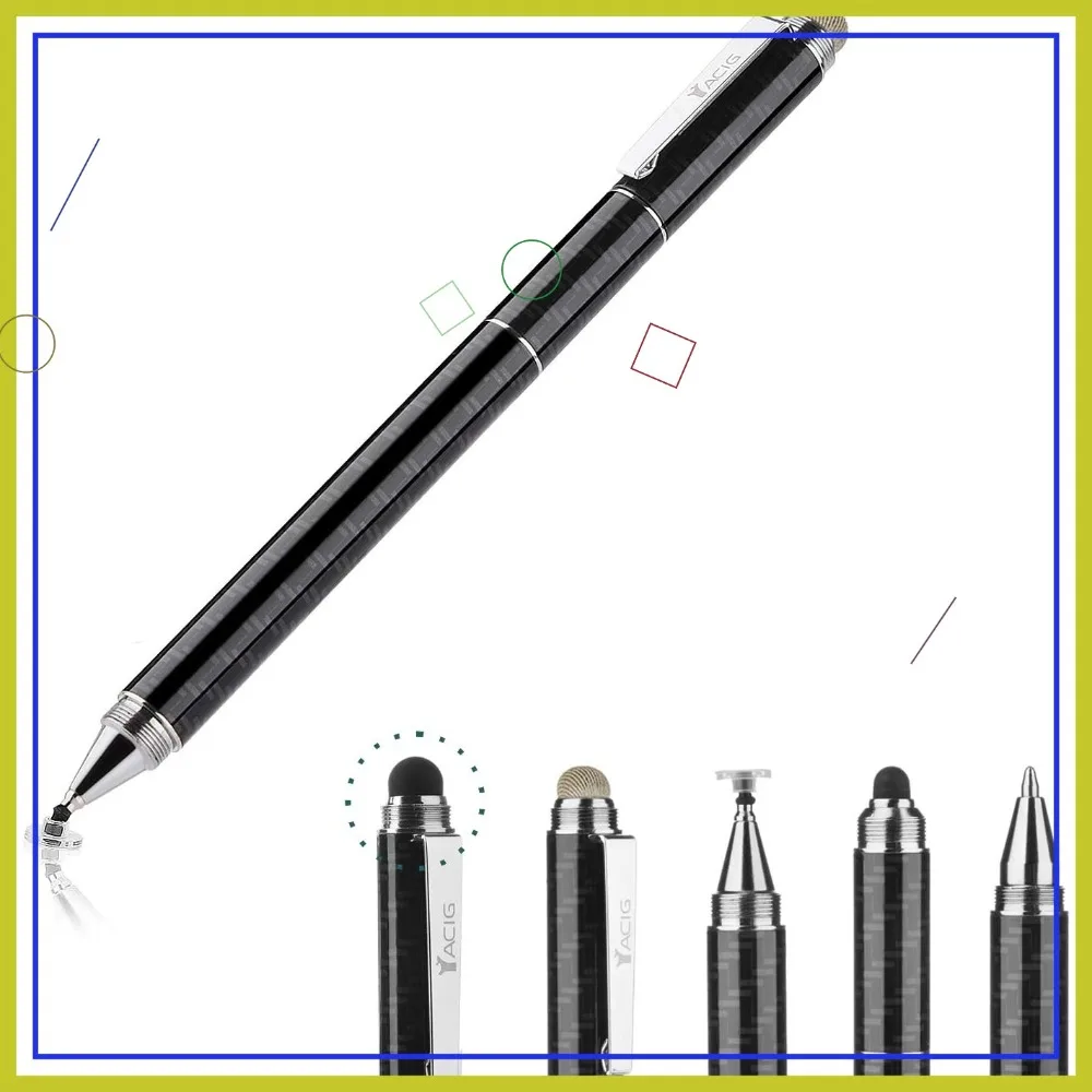 

Стилус 4-в-1 с прозрачным диском, резиновыми и сетчатыми наконечниками для универсальных сенсорных экранов, высокая чувствительность, черный дизайн