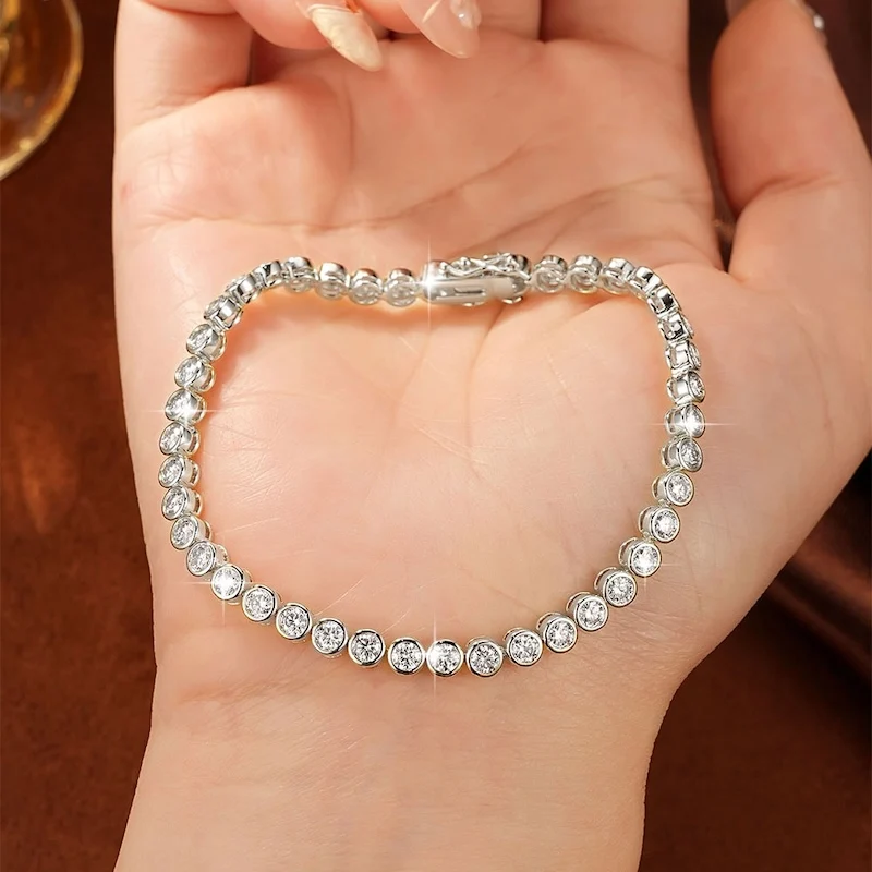 Rrjzz Brillantes 3mm D-Farbe Voll-Moissanit Bubble Bezel Set Damen Armband Labor-Imitationsdiamant Charm Tennis Armband Schmuck – Detail 8