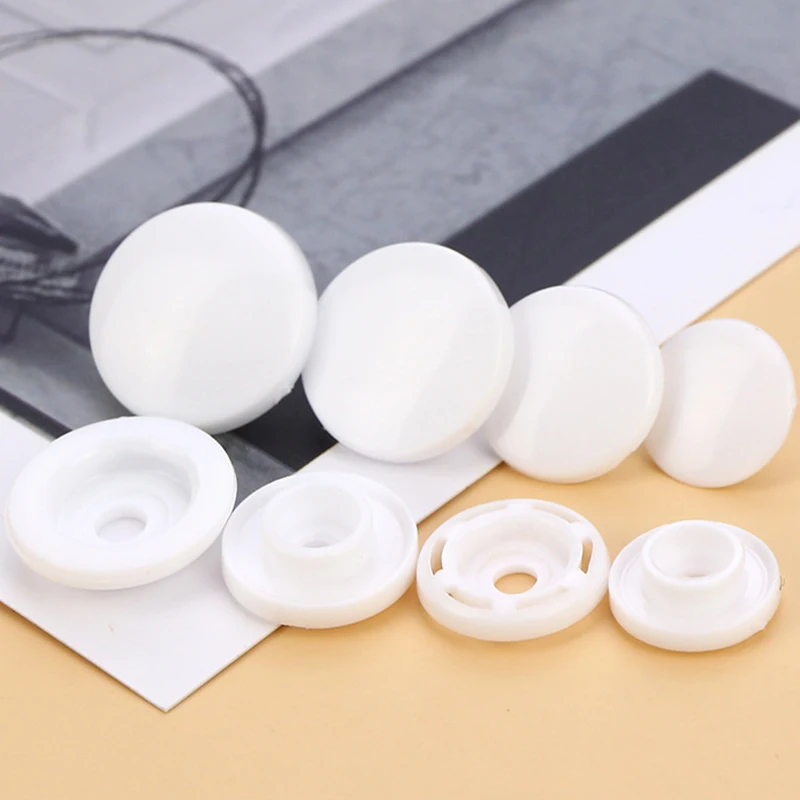 White Snaps Button Fasteners Press Stud Poppers T3/T5/T8 Round Plastic Garment Sewing Accessories For Baby Clothes Clips Quilt