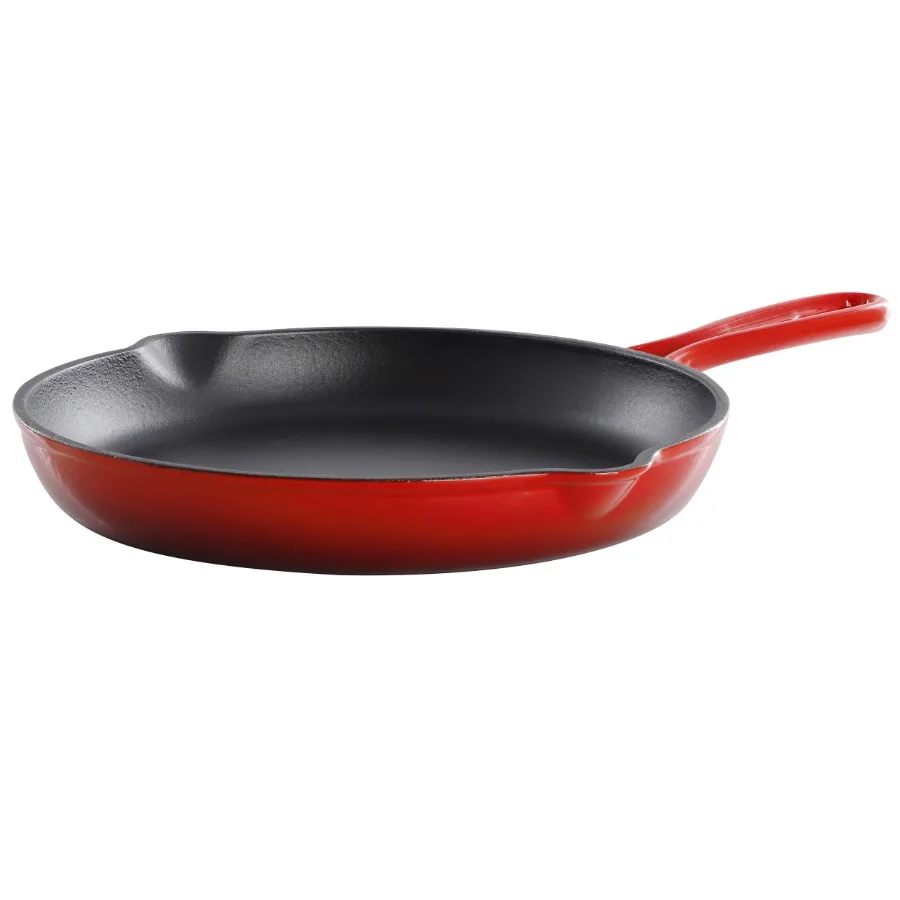 Round 10.25 Inch Enameled Cast Iron Skillet in Red