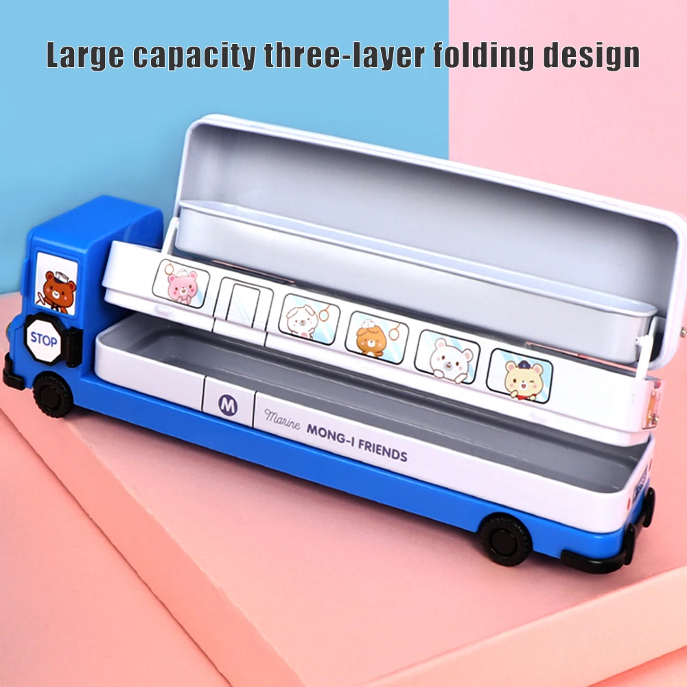 Kawaii Pencil Case For Girls Boys Cartoon Bus Pencilcase Pen Case Bag Large Capacity Pencil Box Pouch School Stationery Gift
