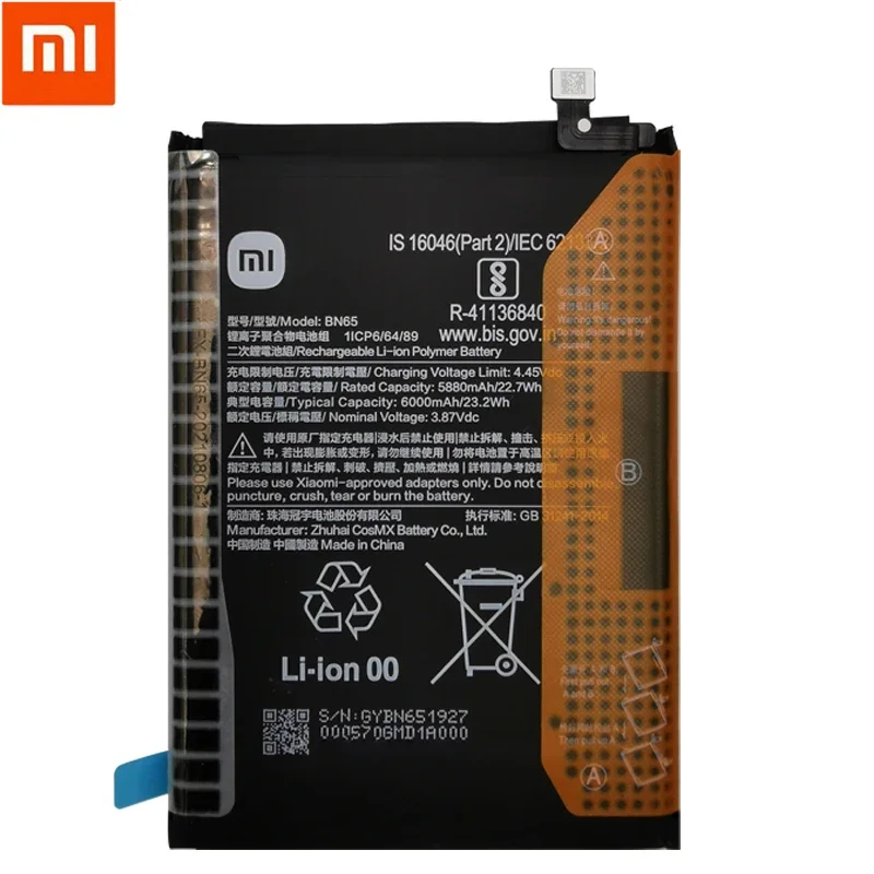 100% Original New High Quality Replacement Battery BN65 For Xiaomi BN65 Rechargeable Phone 6000mAh Batteries Bateria