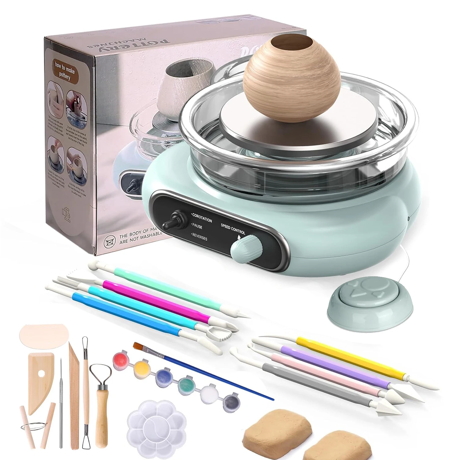 

4.7" Mini Pottery Wheel Kit Turntable Electric Clay Wheel Ceramic Making Machine with Pottery Shaping Tools, Craft Kits for Kids